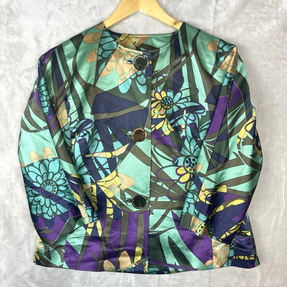 Vintage Doncaster Silk Satin Botanical Jacket Size 10 Glamoratti Heriloom 90s